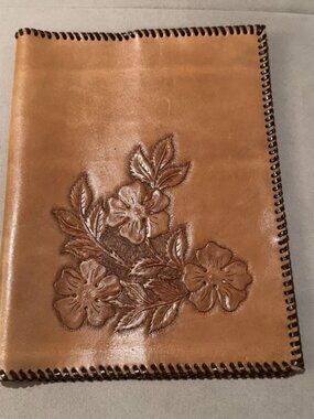 Vintage Handmade/Tooled Leather Flower Design Journal Cover - Like New!